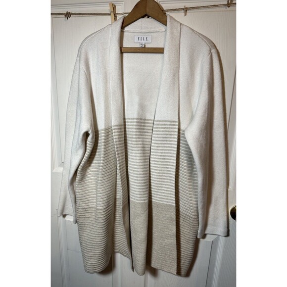 Elle Open Front Cardigan Women’s 2X Cream Midi Sweater Tight Weave Faux Wool - Picture 1 of 7
